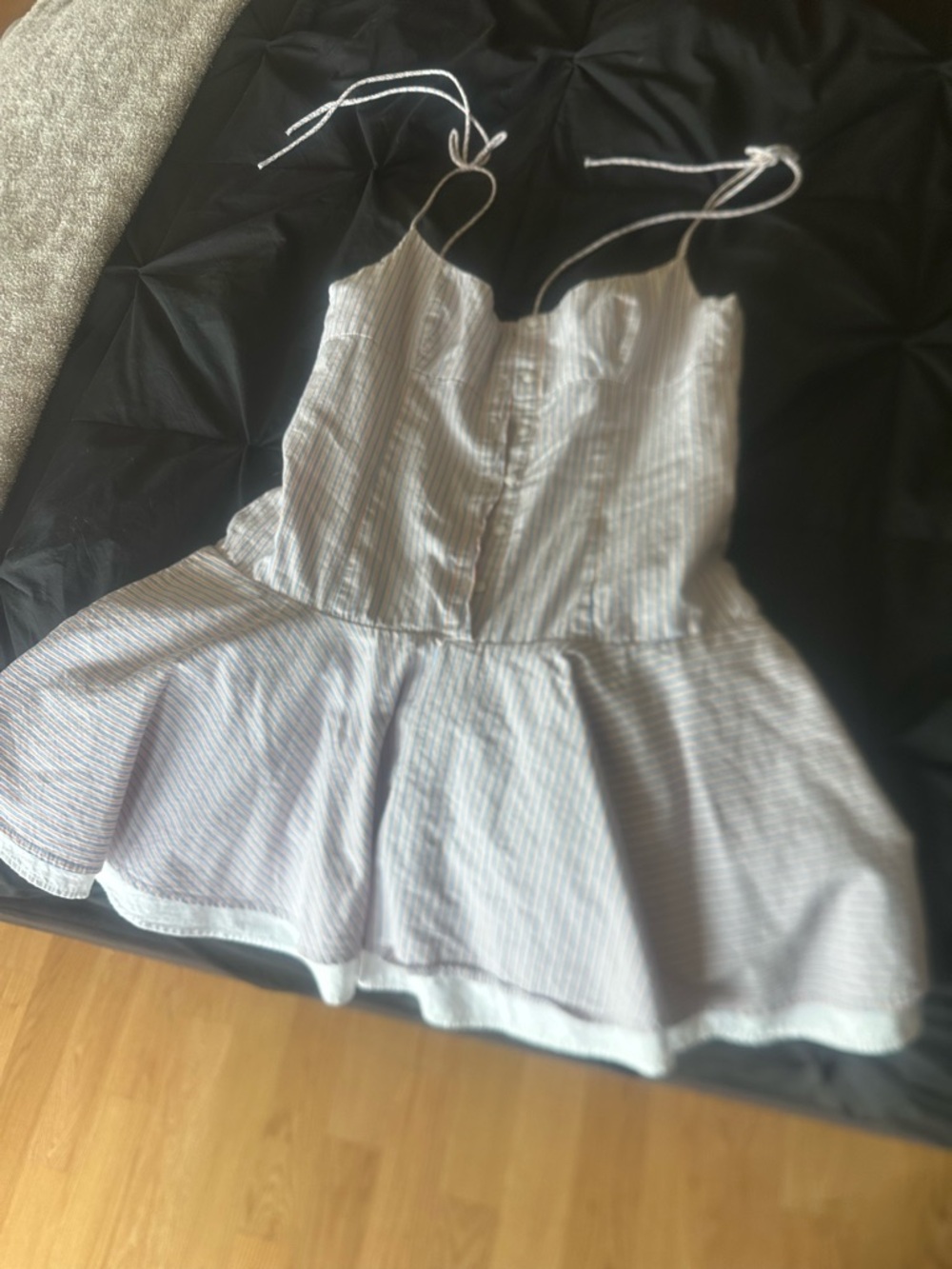 Zara White Dress with Thin Blue Stripes